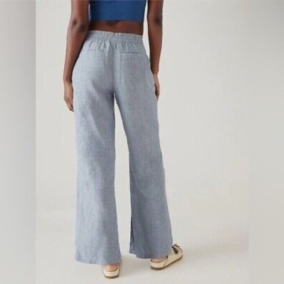 Athleta Retreat Linen Wide Leg Pant Chambray Blue Size 12 slits on sides - Picture 2 of 12